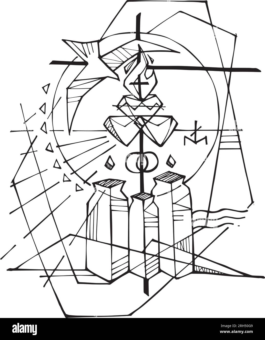 Illustration vectorielle dessinée à la main ou dessin de mariage à Cana Illustration de Vecteur