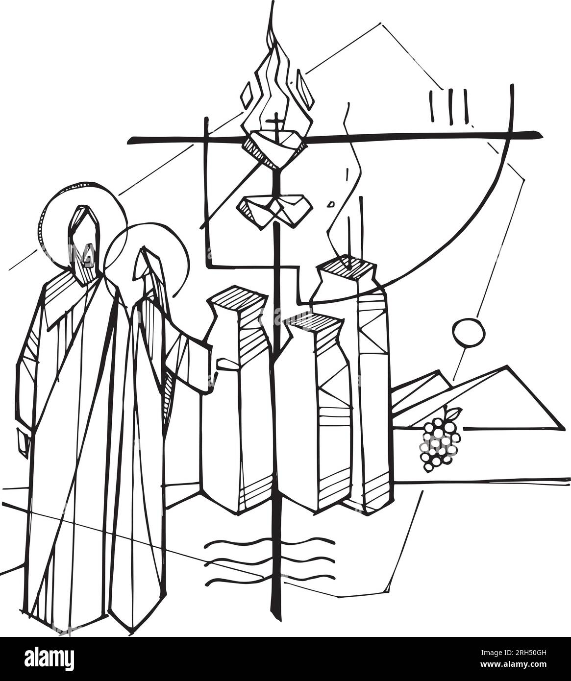 Illustration vectorielle dessinée à la main ou dessin de mariage à Cana Illustration de Vecteur