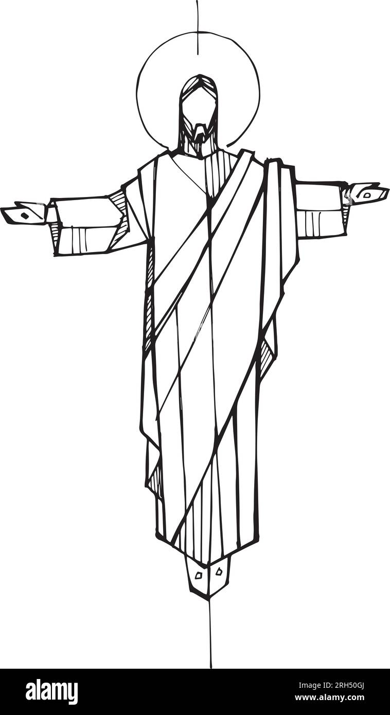 Illustration vectorielle dessinée à la main ou dessin de Jésus ressuscité Illustration de Vecteur