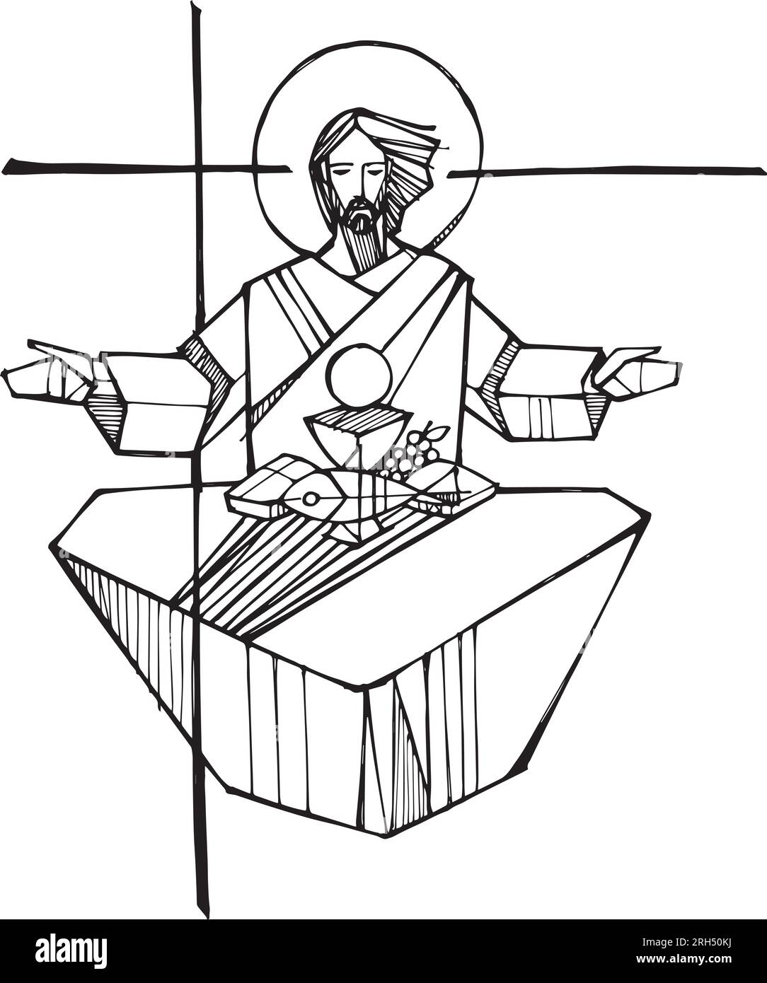 Illustration vectorielle dessinée à la main ou dessin de Jésus ressuscité Illustration de Vecteur