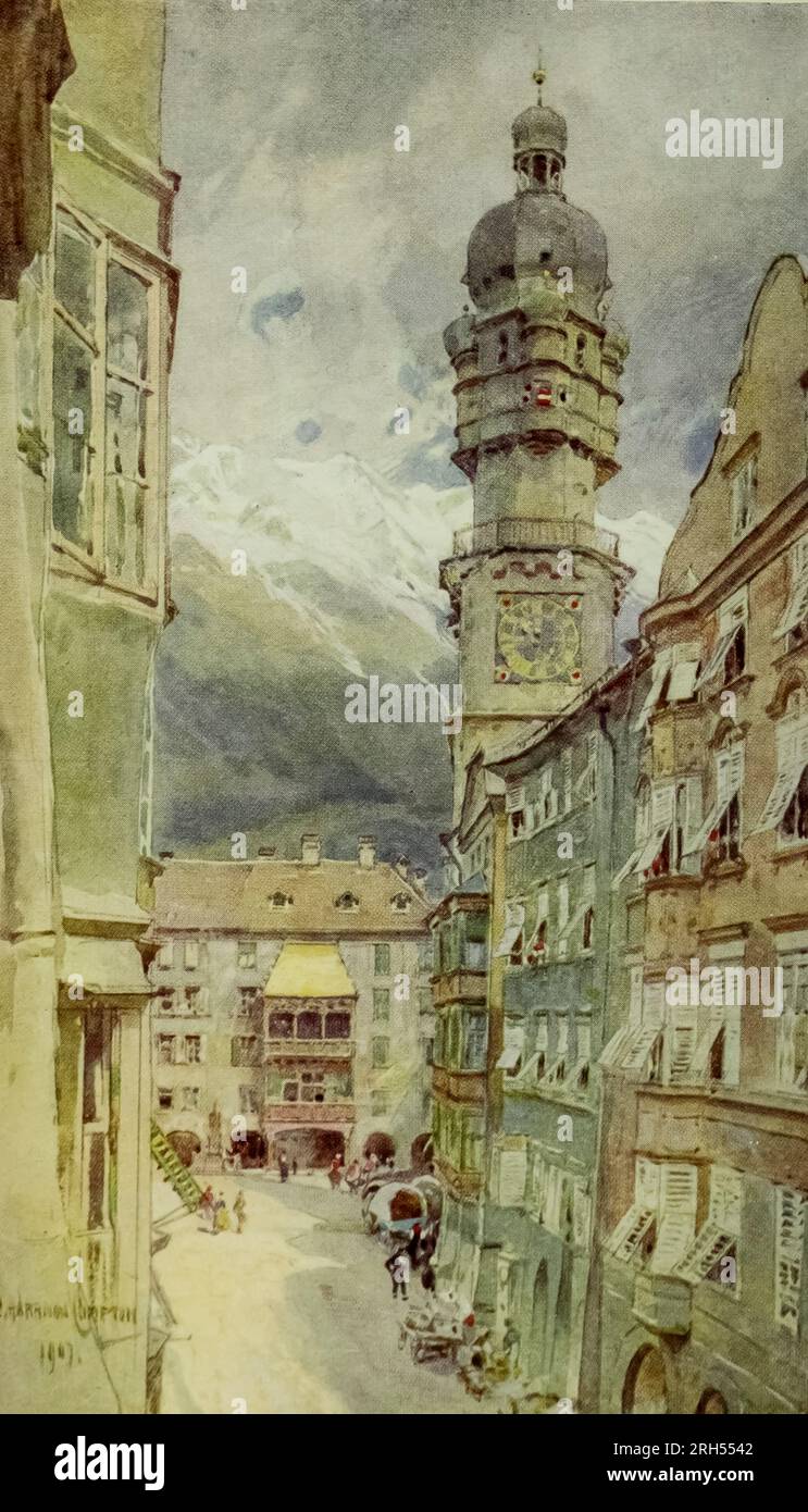 Peinture aquarelle d'Innsbruck tirée du livre ' Austria-Hungary ' de Mitton, G. E. (Geraldine Edith) Date de publication 1915 Londres A. et C. Black Banque D'Images