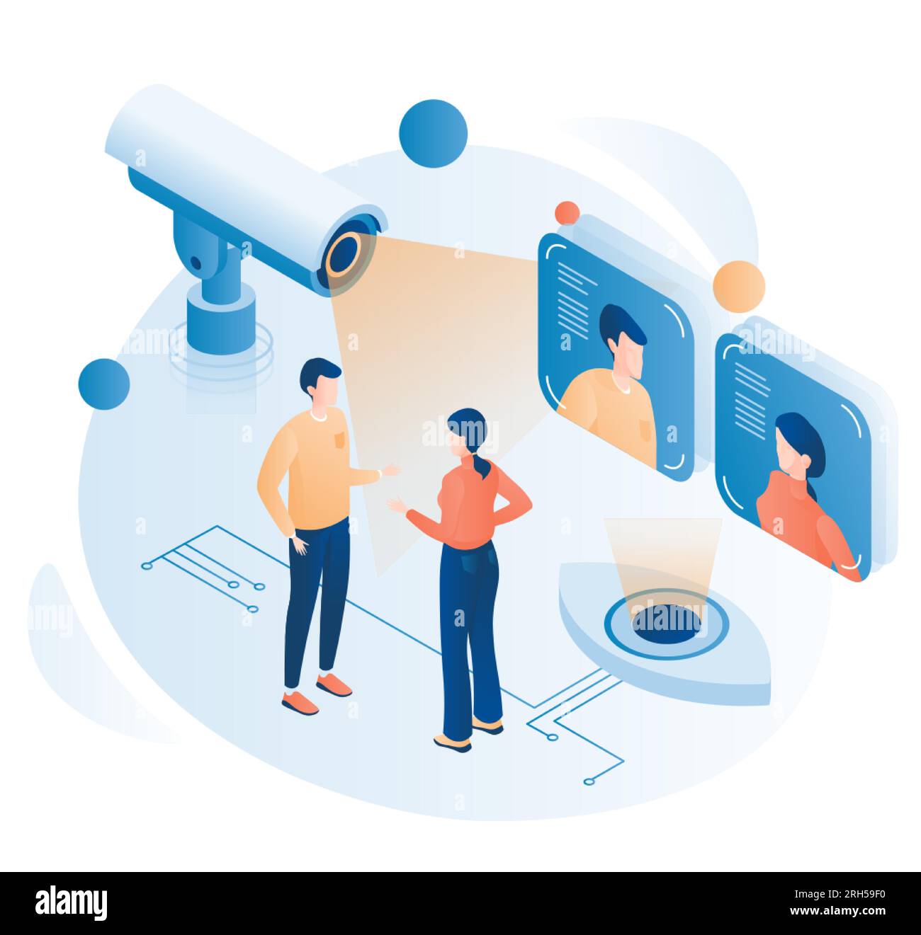 Contrôle vidéo de surveillance urbaine avec reconnaissance faciale Illustration de Vecteur