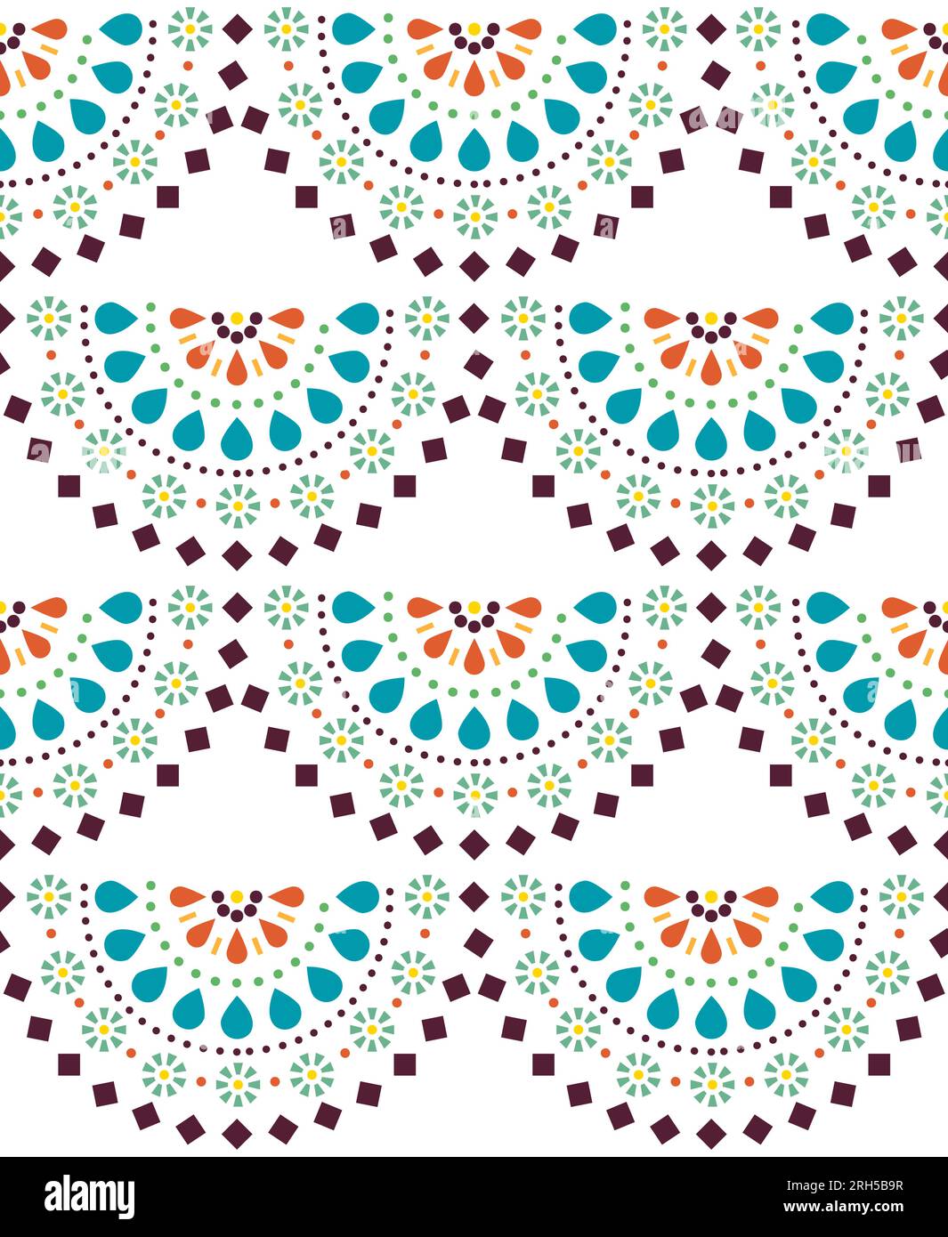 Modèle sans couture de vecteur d'art folklorique mexicain avec des demi mandalas, des fleurs et des formes géométriques Illustration de Vecteur