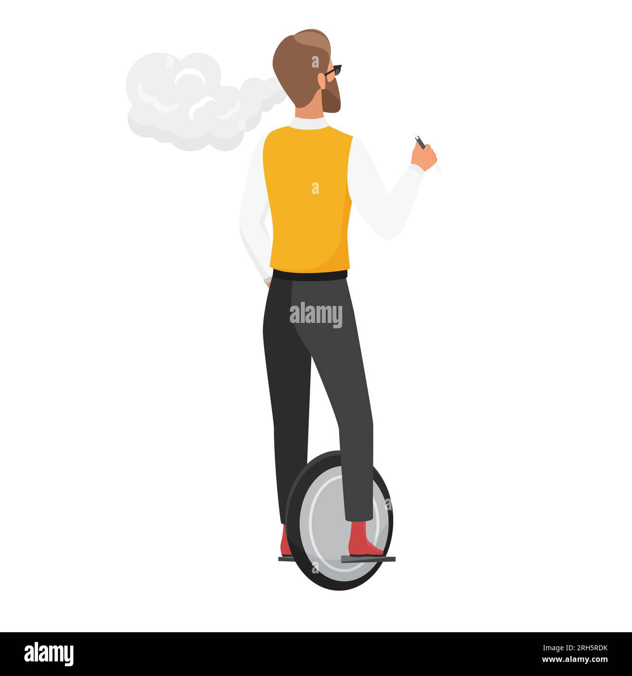 Hipster homme sur scooter auto-équilibrant. Illustration de dessin animé vectoriel de vue arrière de garçon hipster fumant Illustration de Vecteur