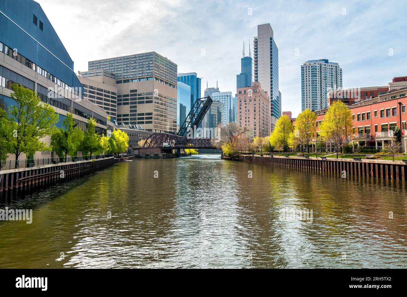 Vue du paysage urbain de Chicago depuis Chicago River Illinois, États-Unis Banque D'Images