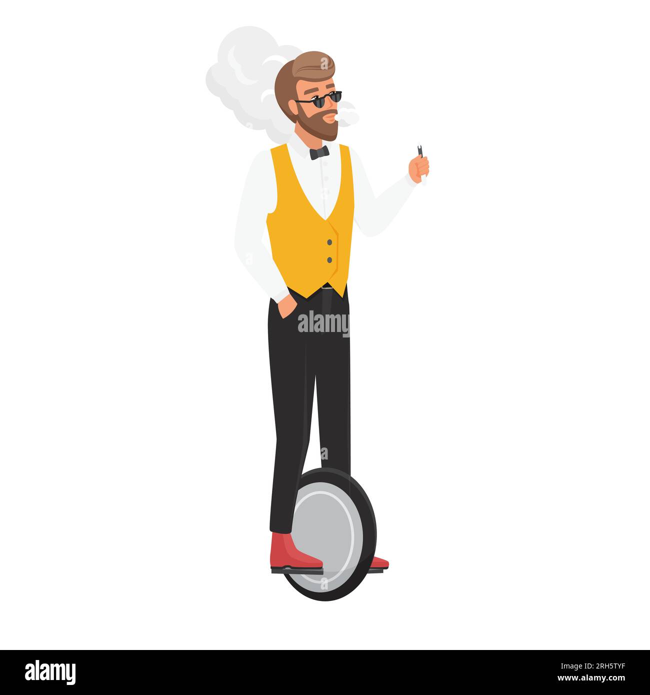 Cool fumeur hipster homme sur scooter auto-équilibrant. Illustration de dessin animé vectoriel de tenue masculine classique Illustration de Vecteur