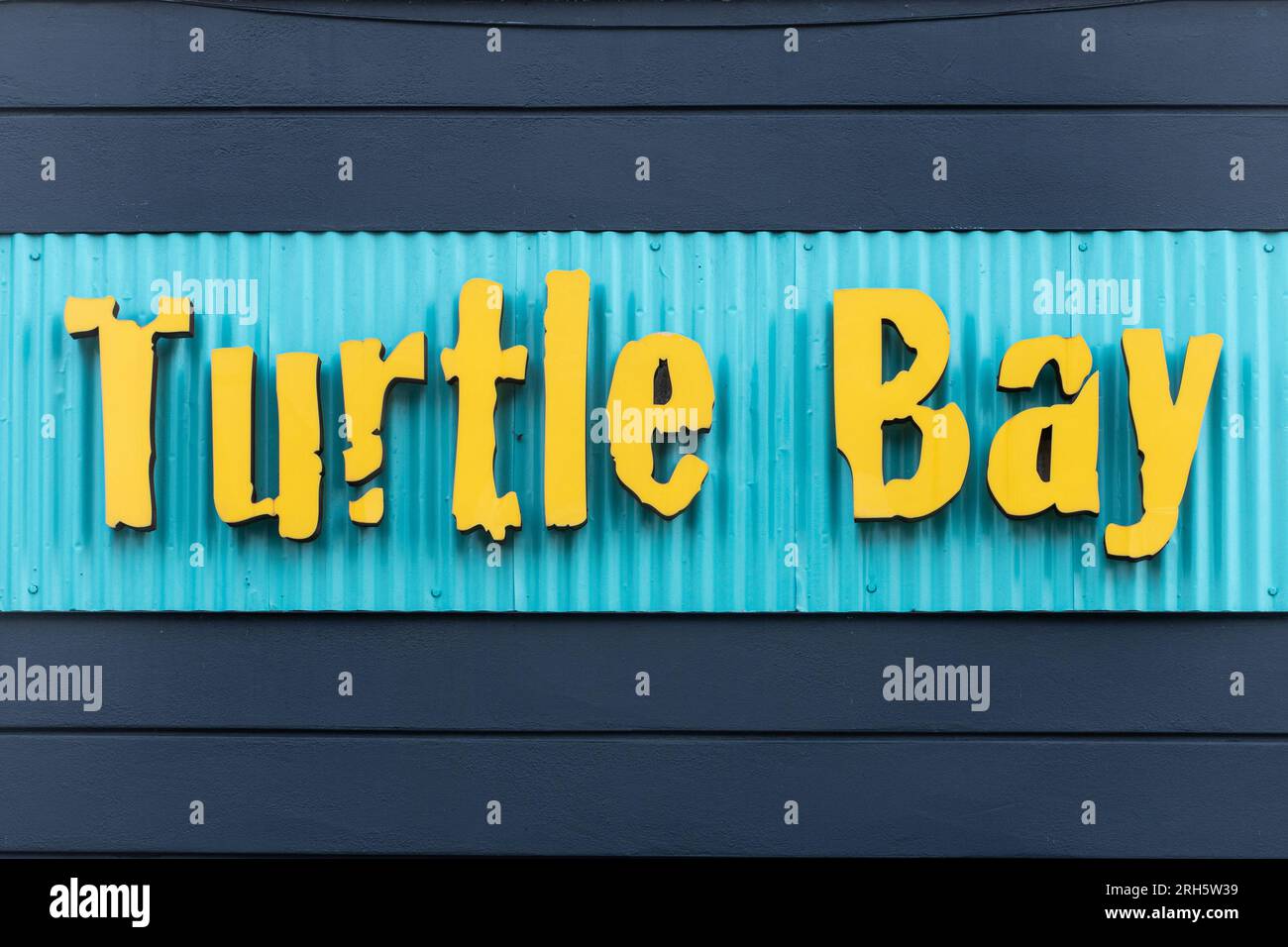 Logo de signalisation de Turtle Bay, Caribbean Restaurant and Bar Chain, Angleterre, Royaume-Uni Banque D'Images