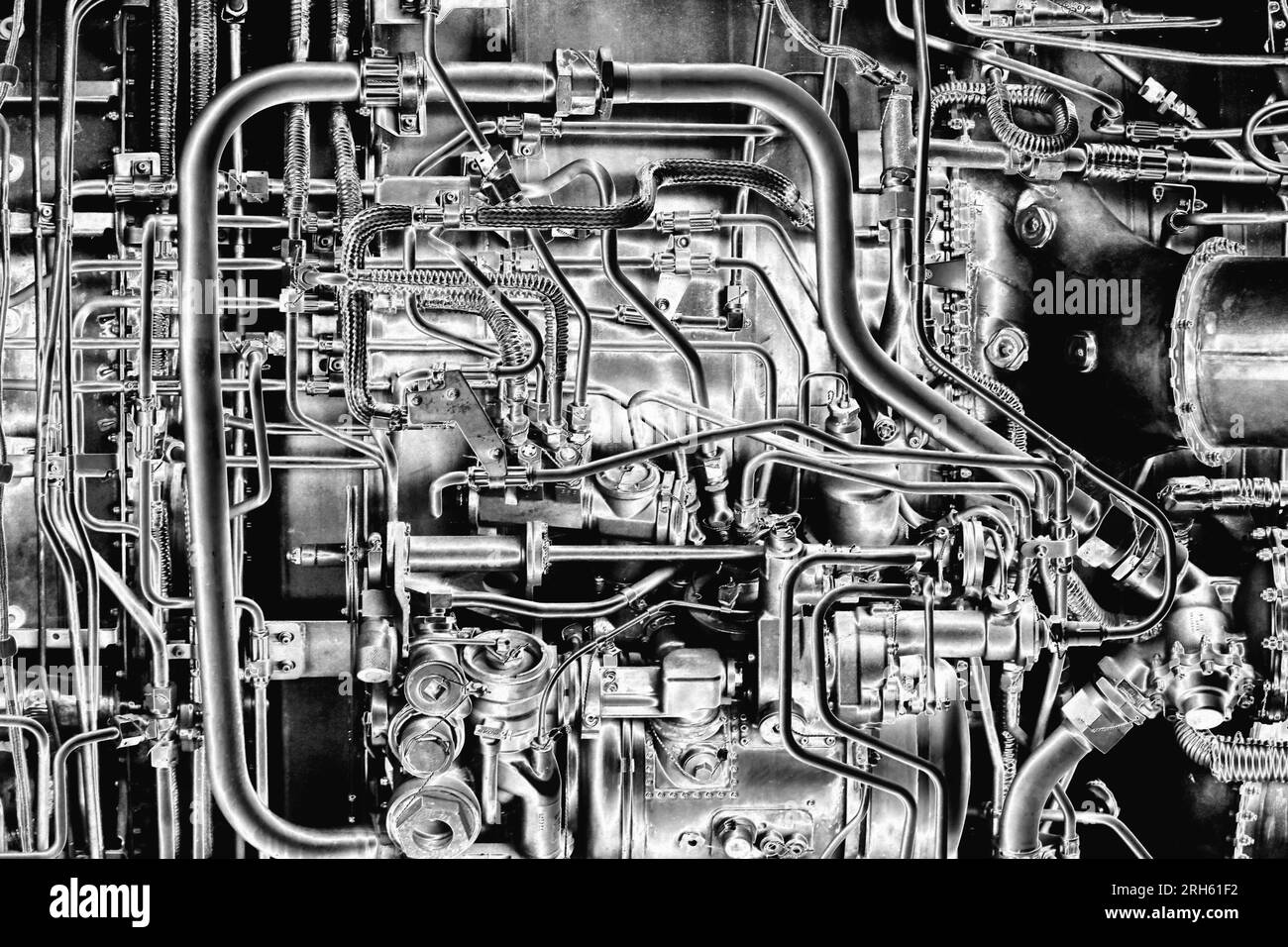 Moteur d'avion bombardier de grande taille de la Seconde Guerre mondiale dans le style noir et blanc chromé Banque D'Images