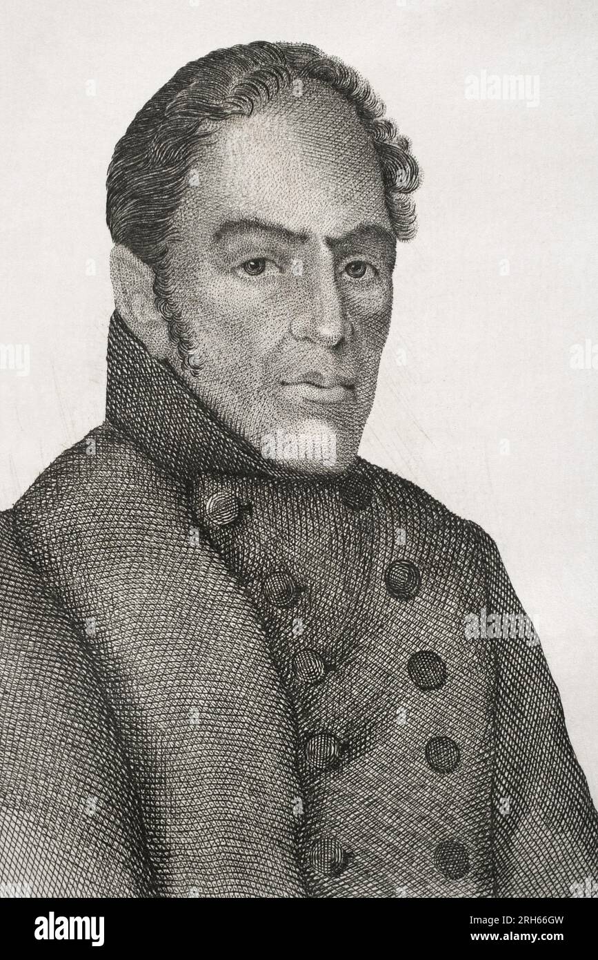 Vicente Gonzalez Moreno (1778-1839) Général espagnol qui a pris part à la guerre d'indépendance espagnole et à la première guerre carliste, soutenant les carlistes. Gravure de Jose Gomez. Panorama Espanol, Cronica Contemporanea. Madrid, 1842. Banque D'Images