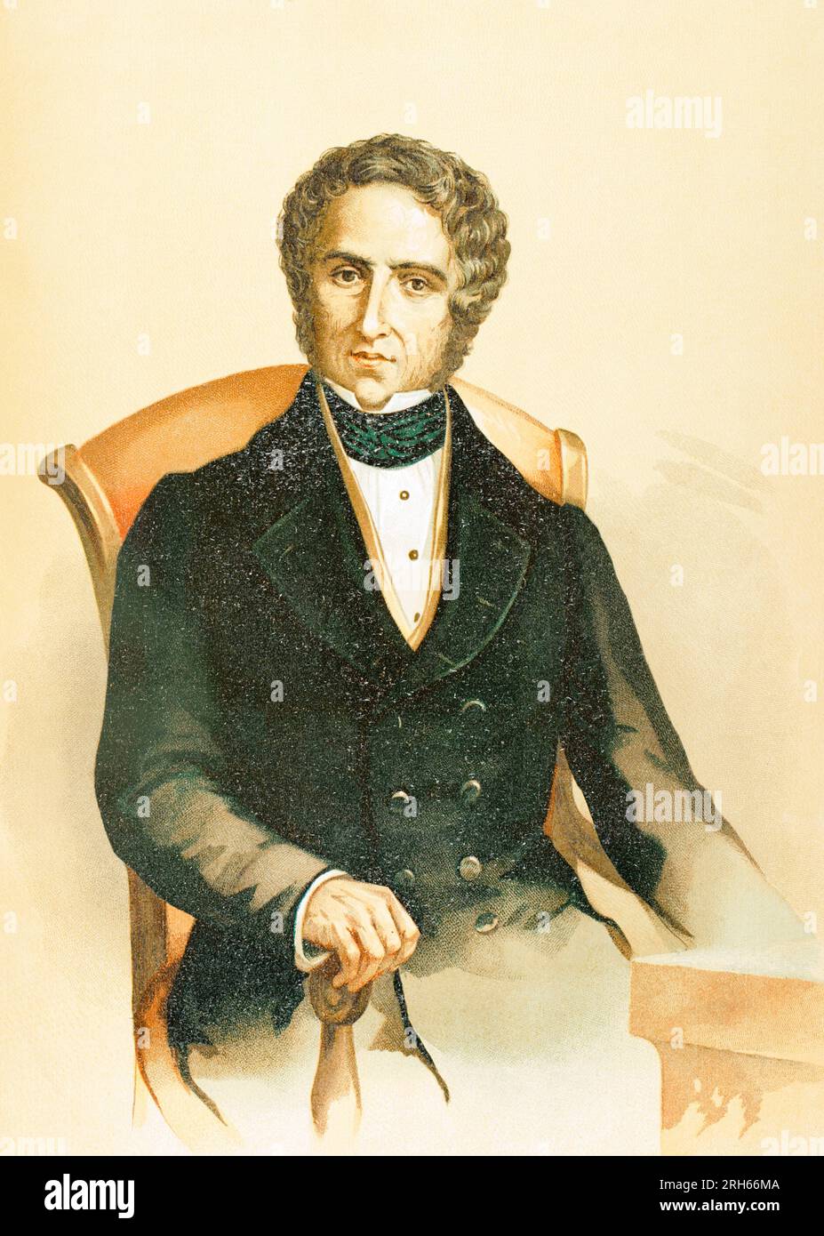 Juan Alvarez de Mendizabal (1790-1853) Politicien et financier espagnol qui a eu une grande importance dans la révolution libérale espagnole. Il a été nommé ministre des Finances en juillet 1835 par le comte de Toreno, d'où il a promu la confiscation des biens de l'Église catholique. Portrait. Chromolithographie. 'Historia General de Espana' (Histoire générale de l'Espagne), par Miguel Morayta. Volume VII Madrid, 1893. Banque D'Images