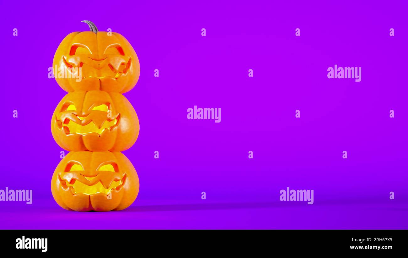 Halloween fond violet avec Jack o lanternes et espace de copie. Banque D'Images