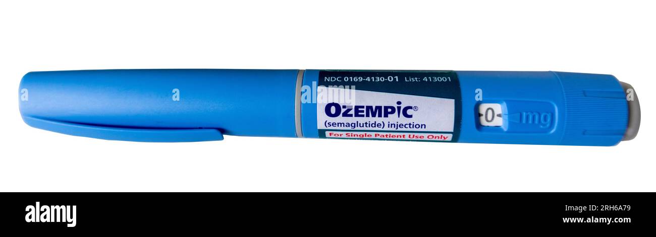 Stylo d'injection Ozempic sur ordonnance isolé Banque D'Images