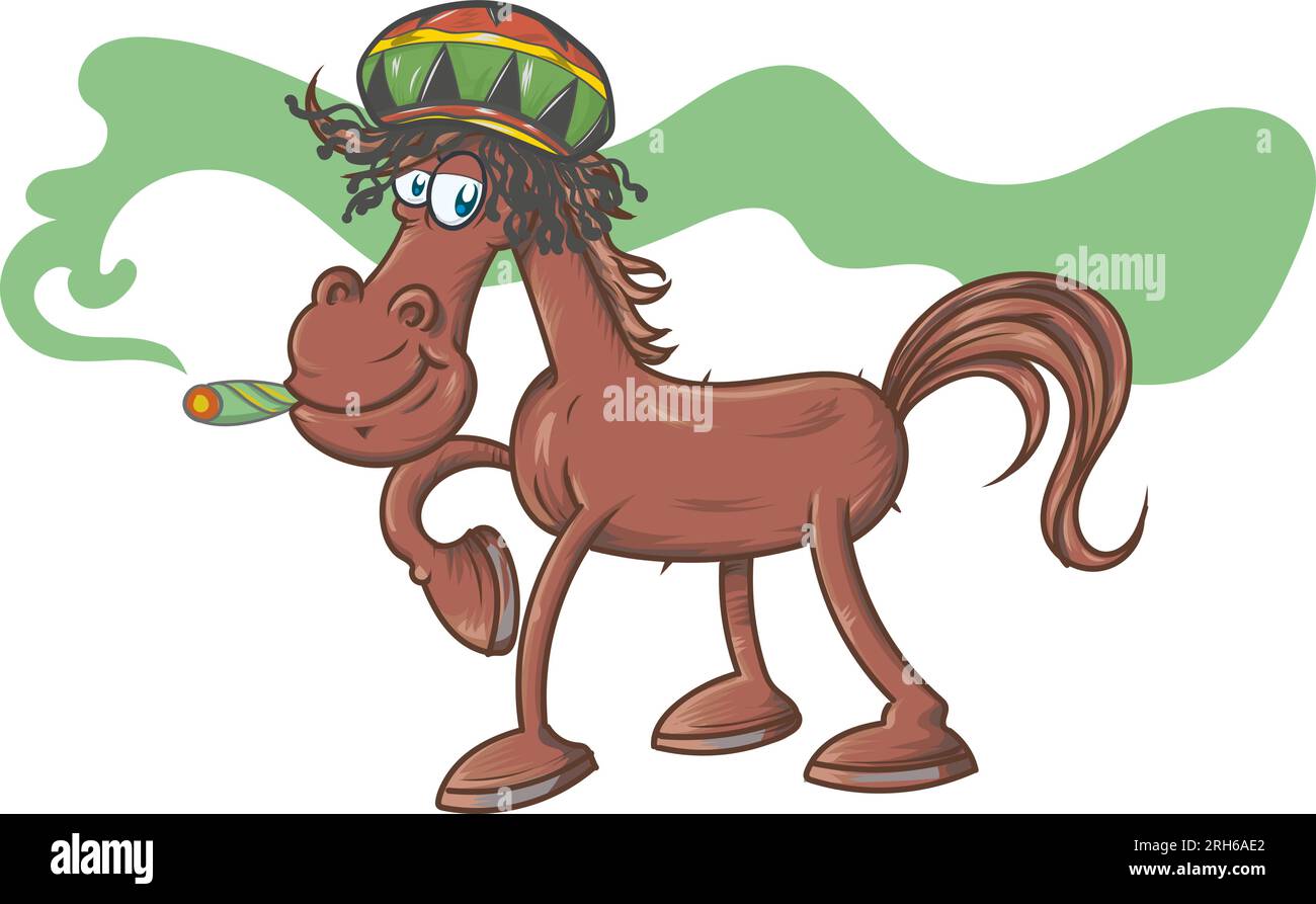 le dessin animé du cheval fume de la marijuana légale. illustration vectorielle Illustration de Vecteur