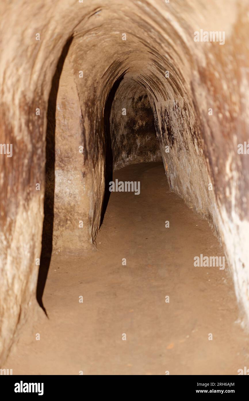 Cu Chi, Vietnam. 21 août 2014. Les tunnels Cu Chi sont un immense réseau de tunnels souterrains utilisés par les soldats Viet Cong pendant la guerre du Vietnam. Banque D'Images