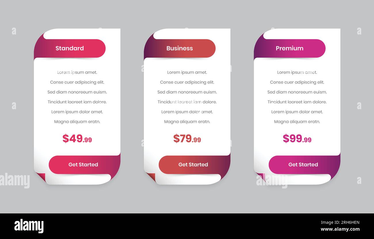 Modèle moderne de tableau de comparaison de prix de gradient pour l'interface utilisateur Illustration de Vecteur