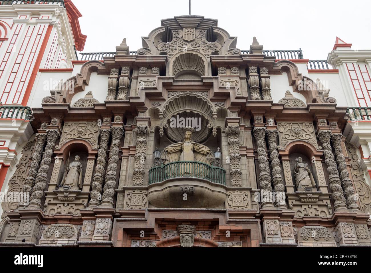 Détail de la façade d'entrée, la basilique et le prieuré de Nuestra Señora de la Merced, Lima Pérou Banque D'Images