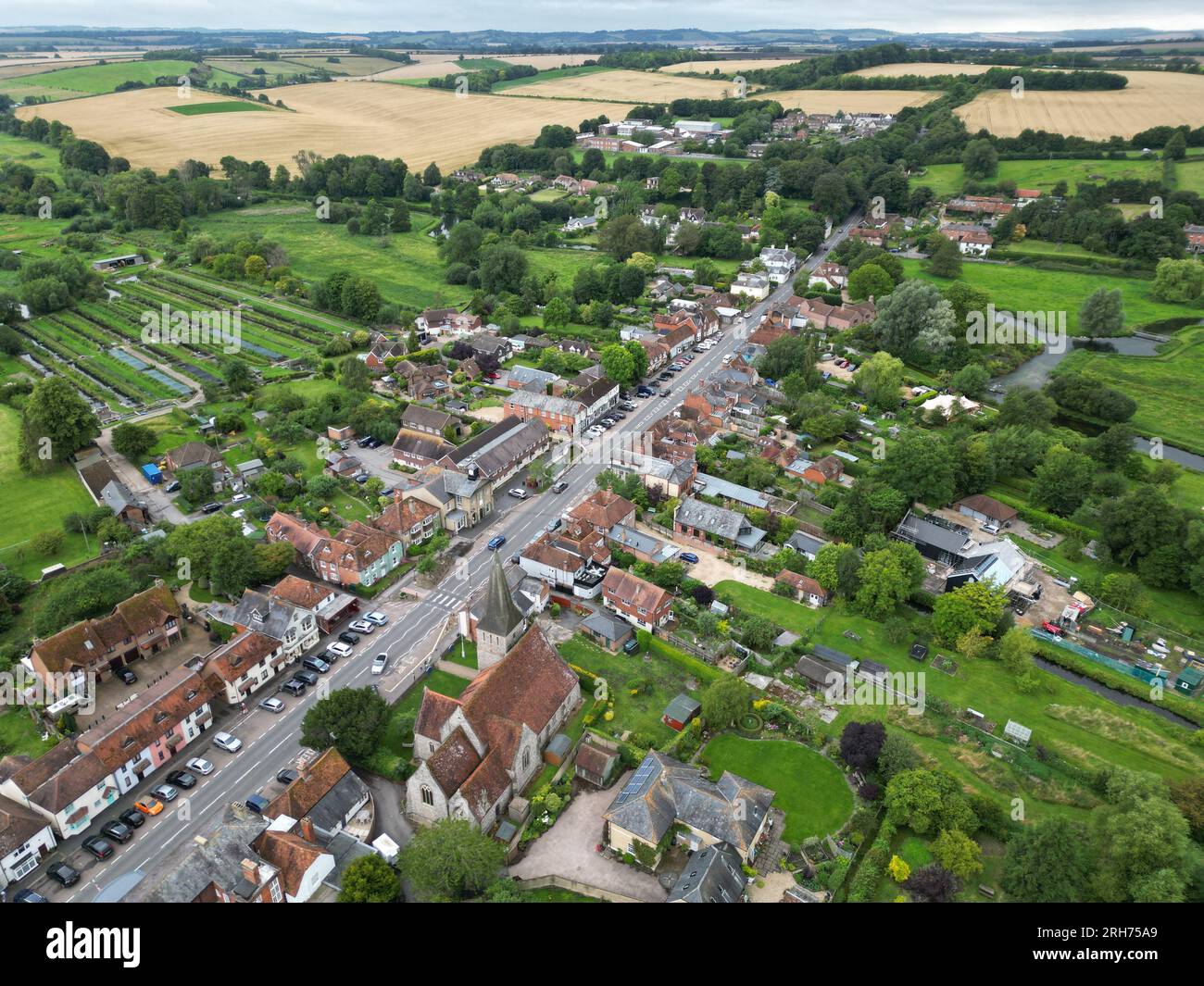 Stockbridge Village Hampshire UK drone, vue aérienne Banque D'Images