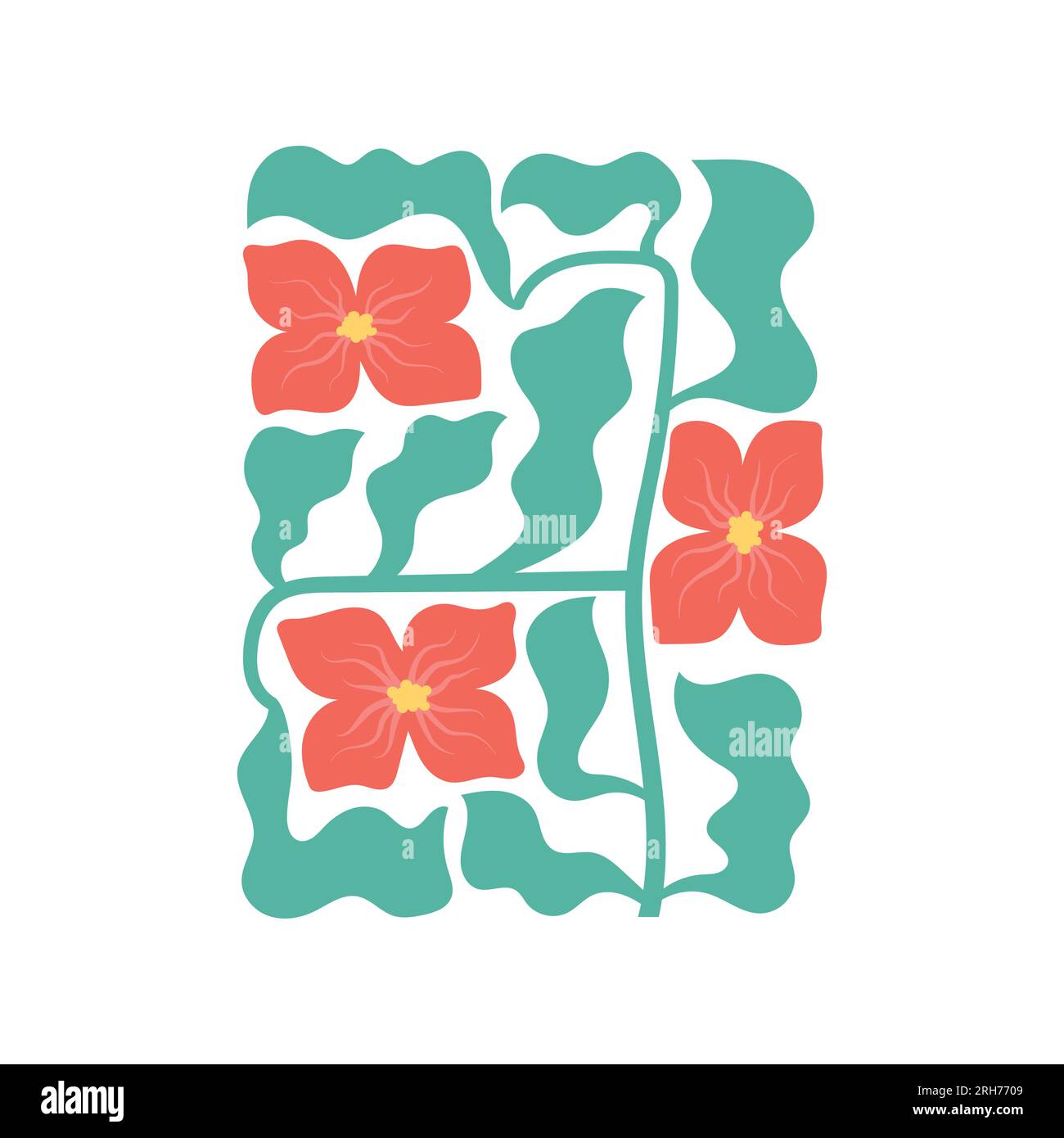 Étiquette cadeau de puissance de fleur rétro, modèle de carte. Fleurs rouges rurales abstraites, éléments vintge, art mural de style minimal, affiche, bannière. Illustration de Vecteur