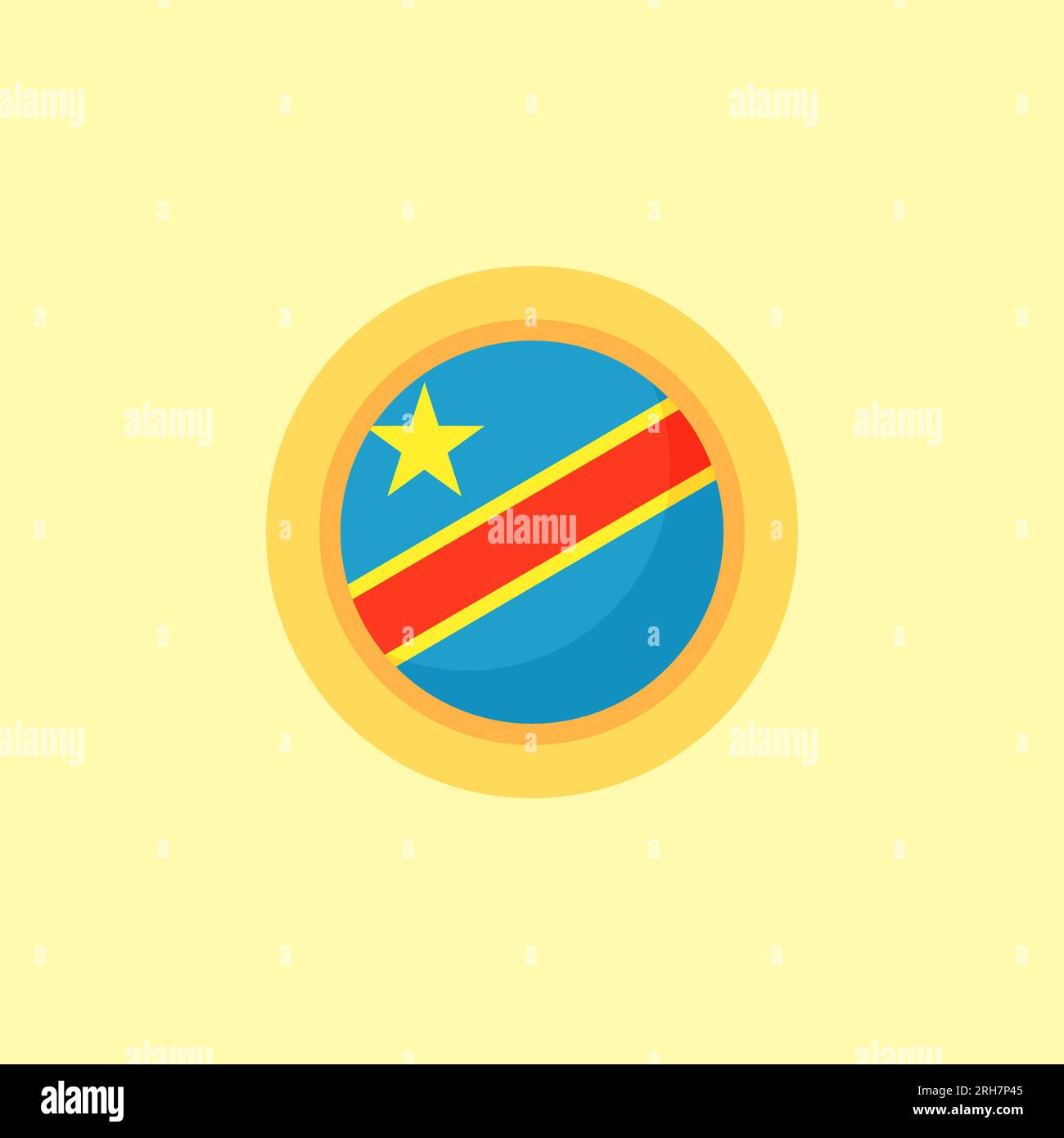 Drapeau de la RD Congo avec cadre rond. Style plat. Illustration de Vecteur