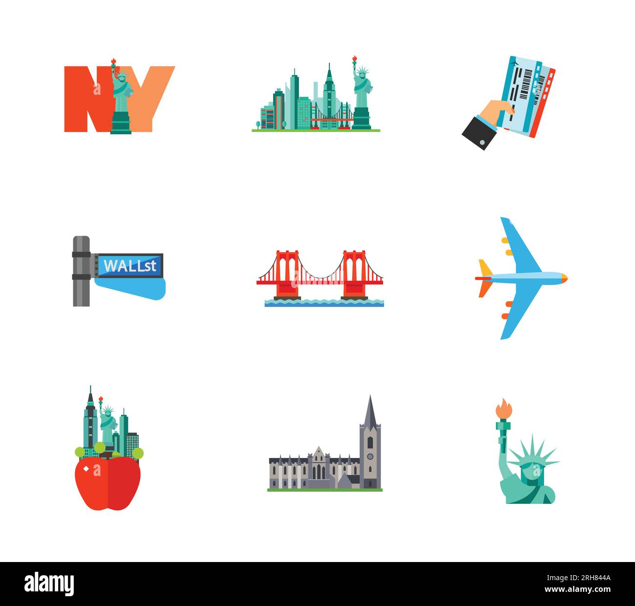 Voyage à New York Icon Set Illustration de Vecteur