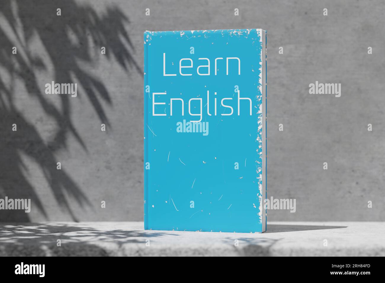 Apprendre le livre anglais pour l'apprentissage des langues. Grammaire anglaise. Le manuel d'anglais est sur une étagère. Apprentissage de l'anglais. Rendu 3D. Banque D'Images