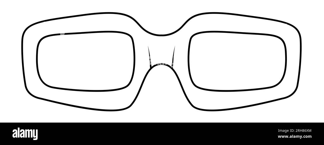 Illustration d'accessoire de mode de lunettes à monture rectangulaire sportive. Vue avant de lunettes de soleil pour hommes, femmes, style silhouette unisexe, lunettes à jante plate avec contour de style croquis de lentille isolé Illustration de Vecteur