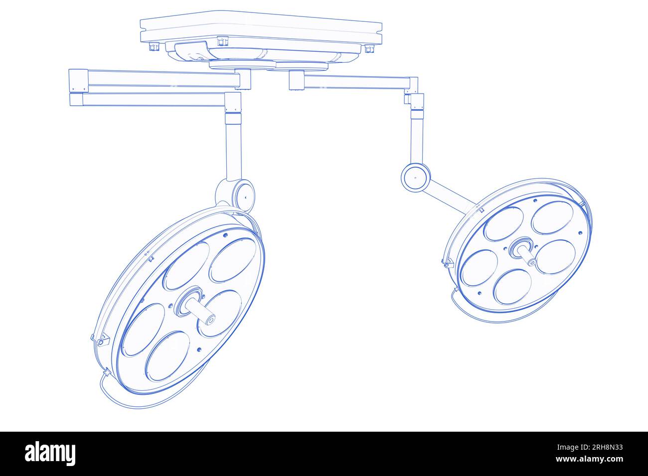 rendu 3d lumières de chirurgie ou lampes médicales contour ou ébauche Banque D'Images