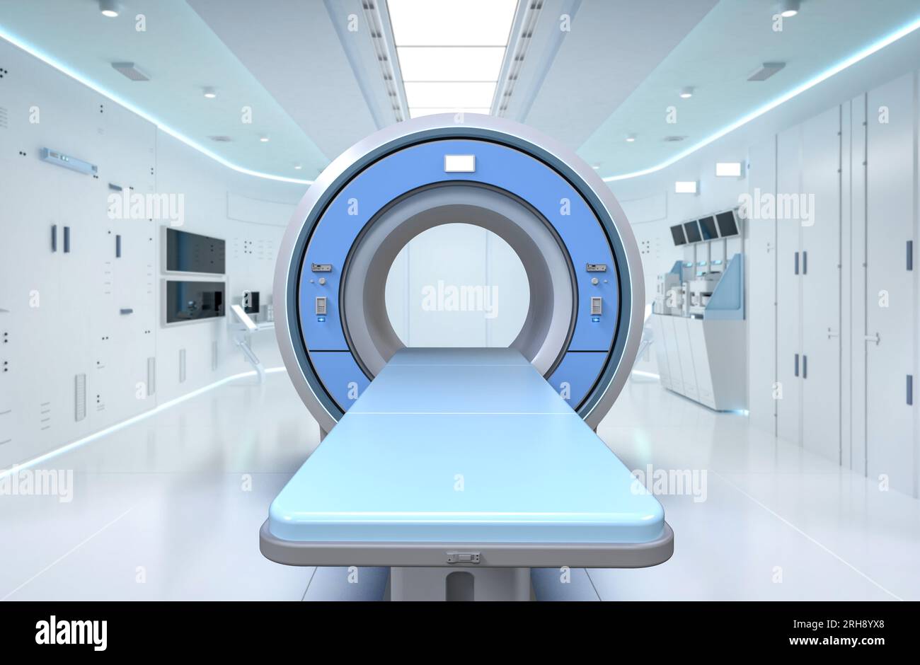 Salle de radiologie hospitalière avec scanner irm de rendu 3D. Banque D'Images
