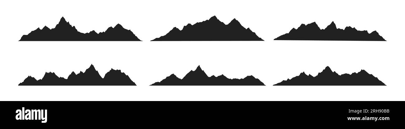 Mountain Ridges Peak silhouettes de style plat illustration vectorielle de conception ensemble isolé sur fond blanc. Sommets des montagnes rocheuses avec diverses gammes Illustration de Vecteur