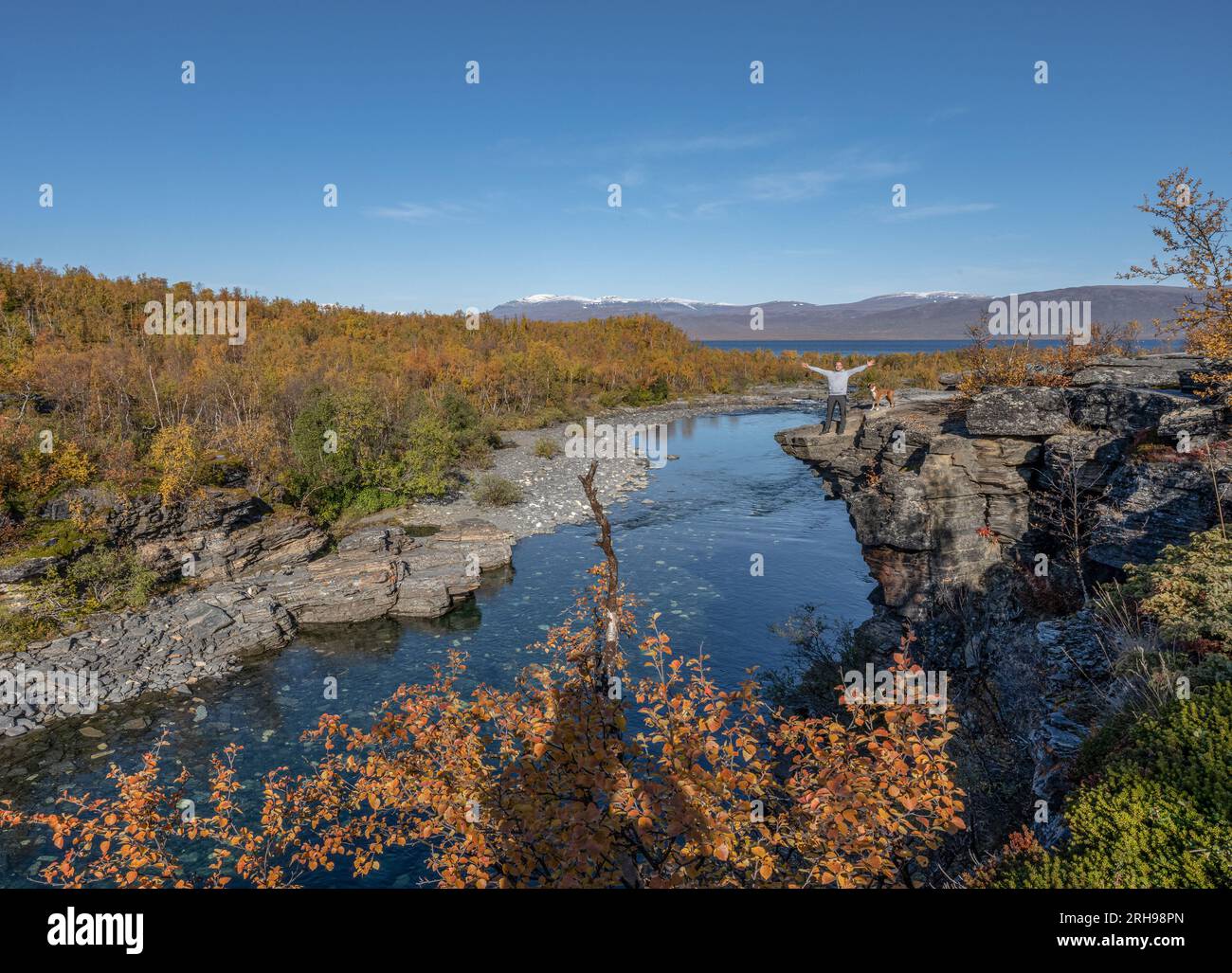 Autum Abisko Canyon River Abiskojakka National Park, Norrbottens, Norrbottens Laponie paysage nord de la Suède. Banque D'Images