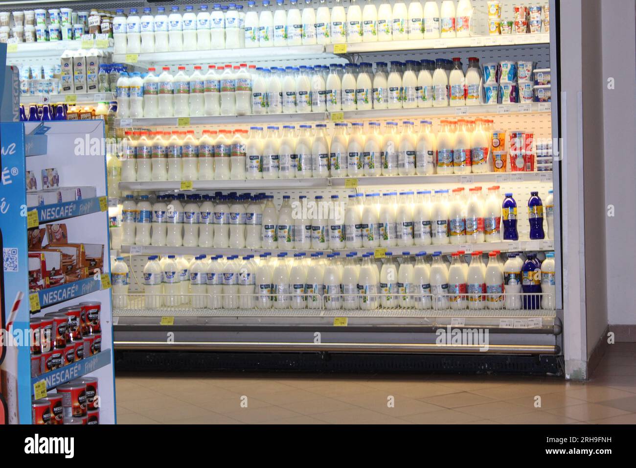 Produits laitiers de supermarché Banque D'Images