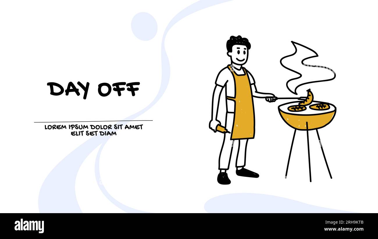 Vecteur d'un jeune homme heureux profitant de sa journée de repos passer du temps à l'extérieur ayant barbecue Illustration de Vecteur