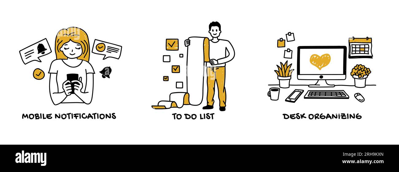 Flux de travail et organisation efficaces dans un travail réussi ou un concept de travail à distance Illustration de Vecteur