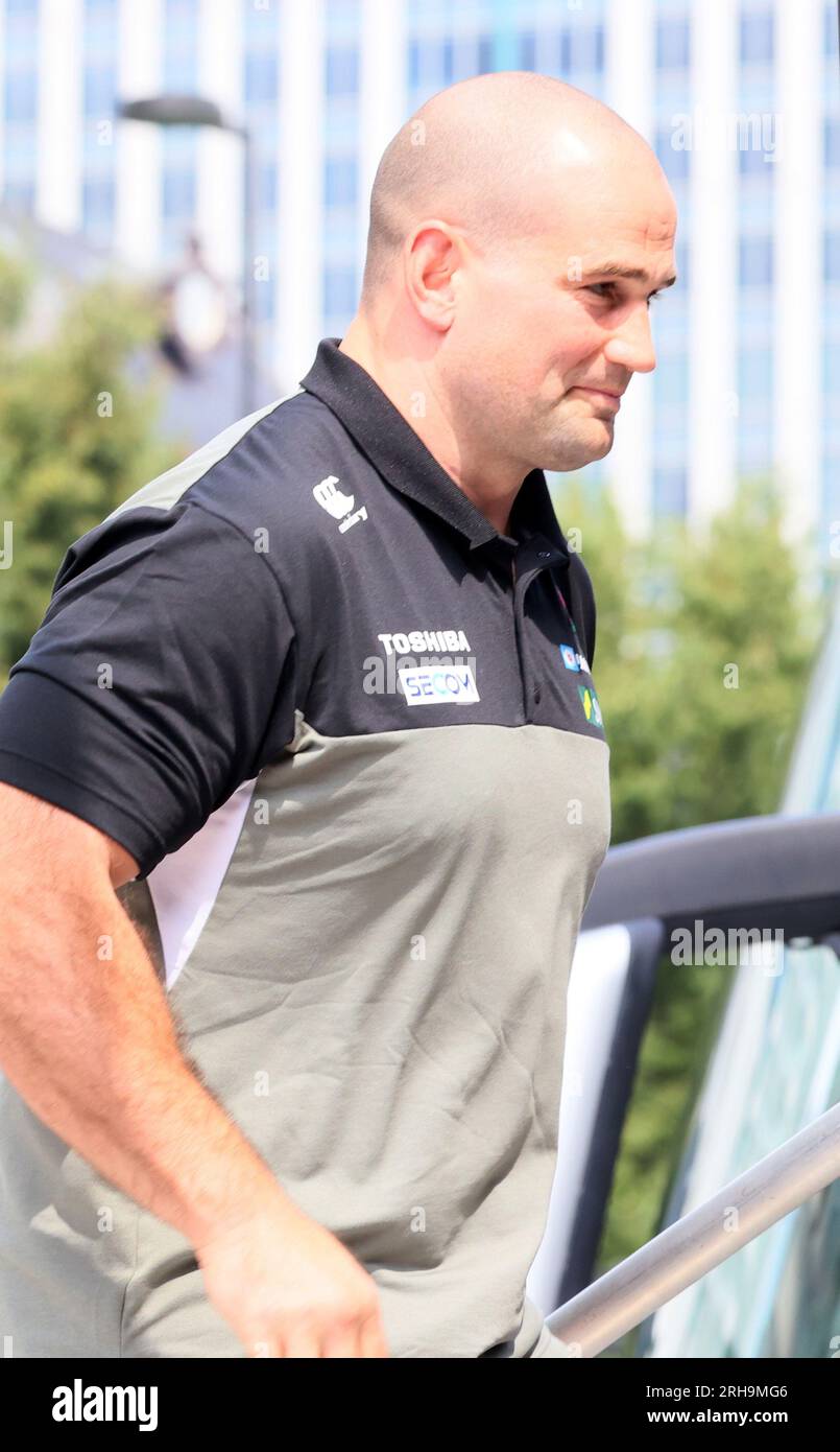 Tokyo, Japon. 15 août 2023. Craig Millar, équipe nationale japonaise de rugby, arrive à un rallye pep à Tokyo pour la coupe du monde de rugby en France le mardi 15 août 2023. L'entraîneur-chef du Japon Jamie Joseph a nommé 30 membres de l'équipe sur les 33 membres requis pour la coupe du monde. (Photo de Yoshio Tsunoda/AFLO) Banque D'Images