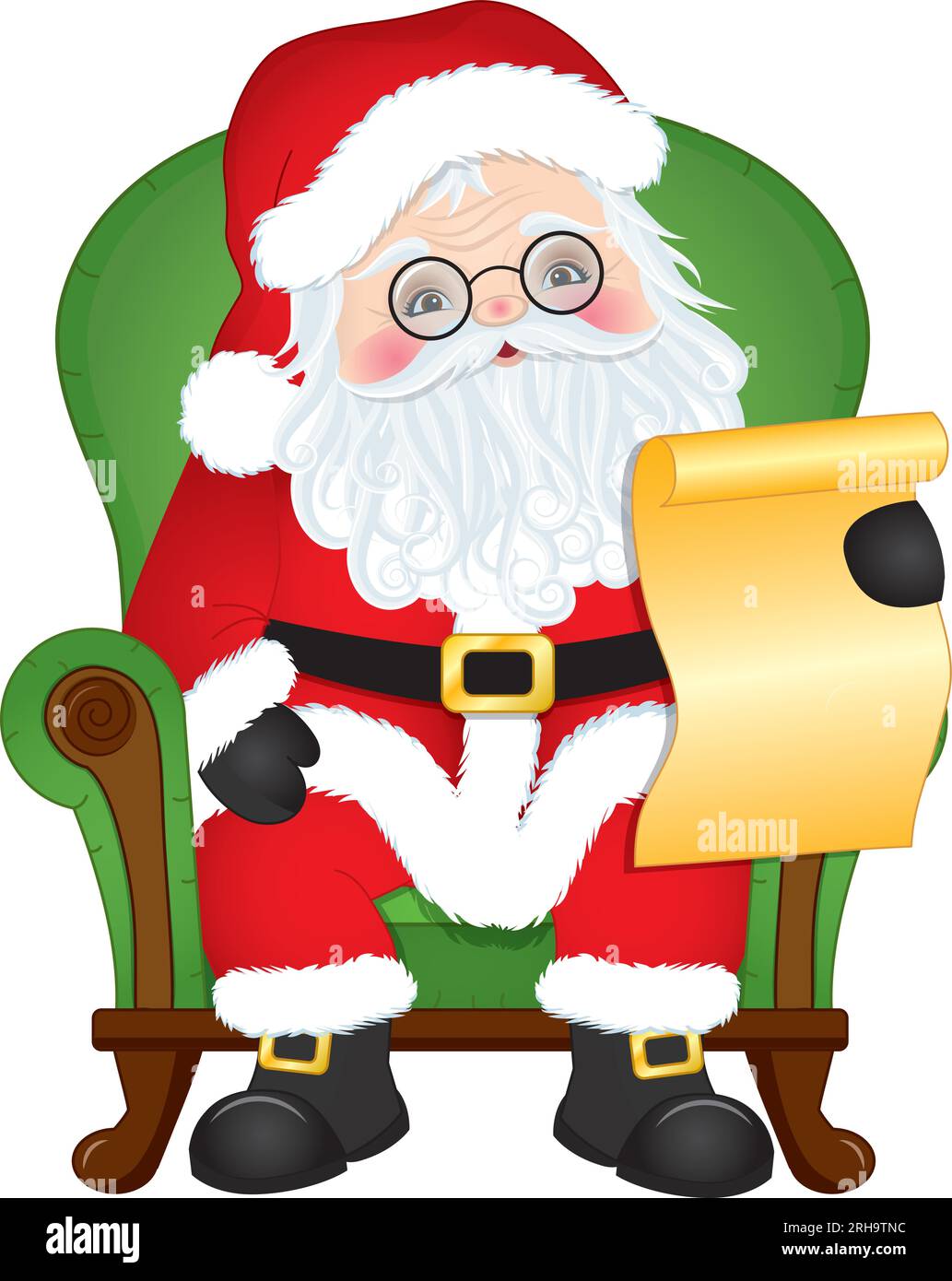 Image de dessin animé vectoriel du Père Noël lisant la lettre Illustration de Vecteur