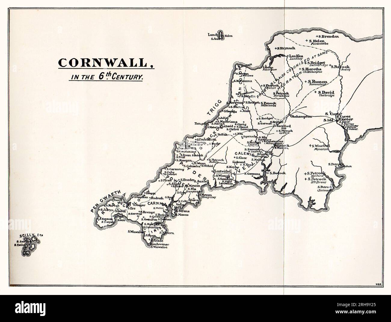 Une carte de Cornouailles au 6e siècle tirée de la vie des saints par Sabin Baring-Gould. Banque D'Images