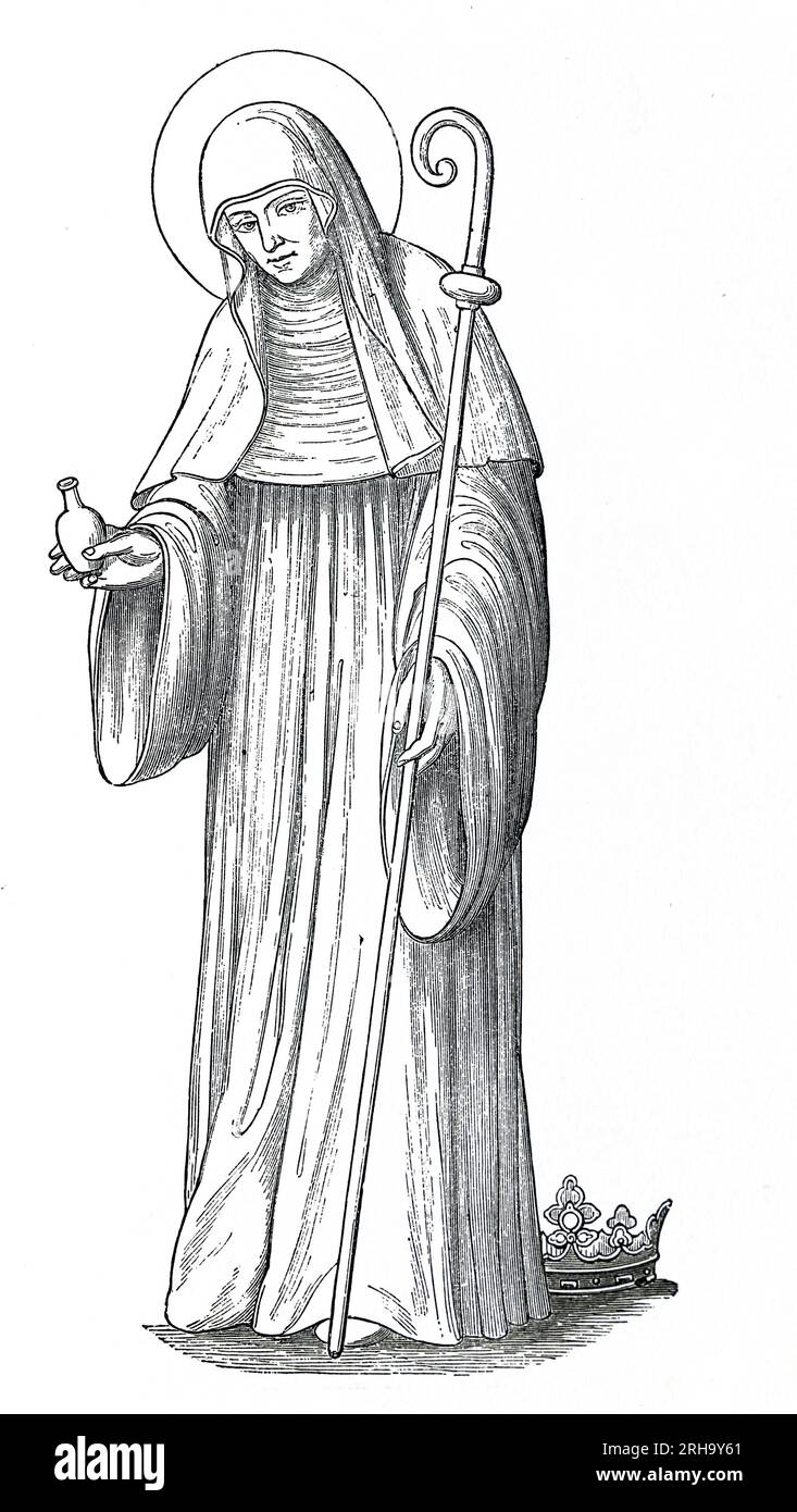 Saint Walburga (alias Walpurga ou Wealdburg), fille de Saint Richard le pèlerin. Elle était une missionnaire anglo-saxonne qui a vécu au 8e siècle. Gravure de vies des Saints par Sabin Baring-Gould. Banque D'Images