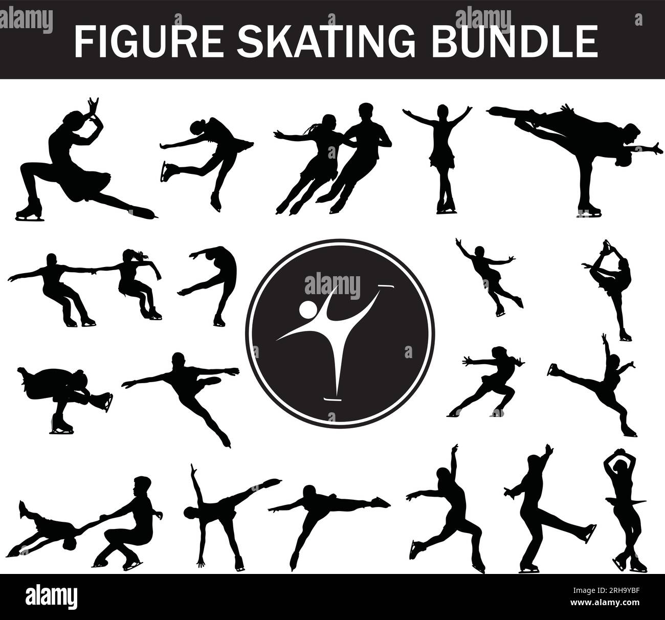 Pack silhouette de patinage artistique | Collection de joueurs de patinage artistique avec logo Illustration de Vecteur
