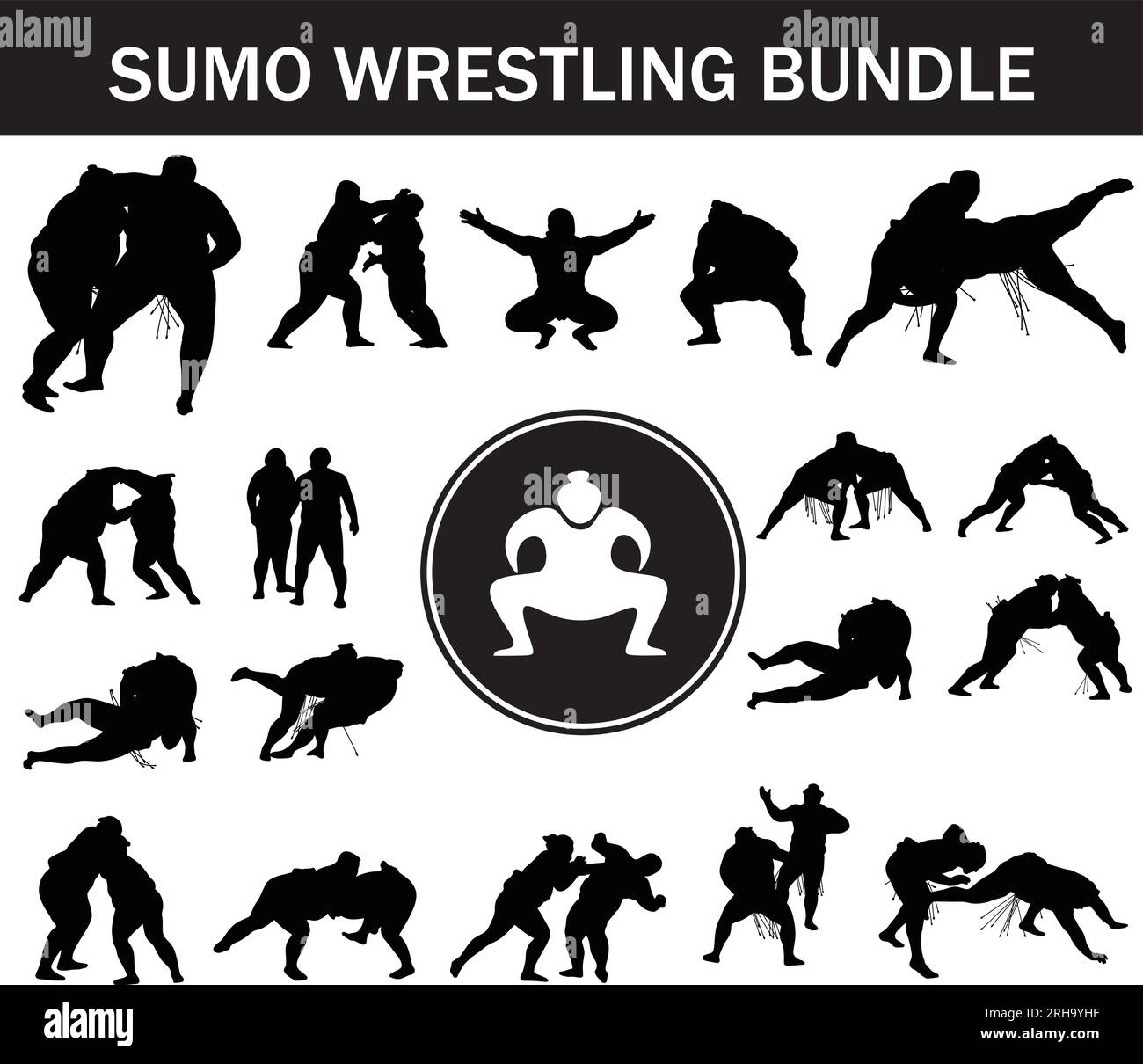 Sumo Wrestling Silhouette Bundle | Collection de joueurs de sumo Wrestling avec logo Illustration de Vecteur