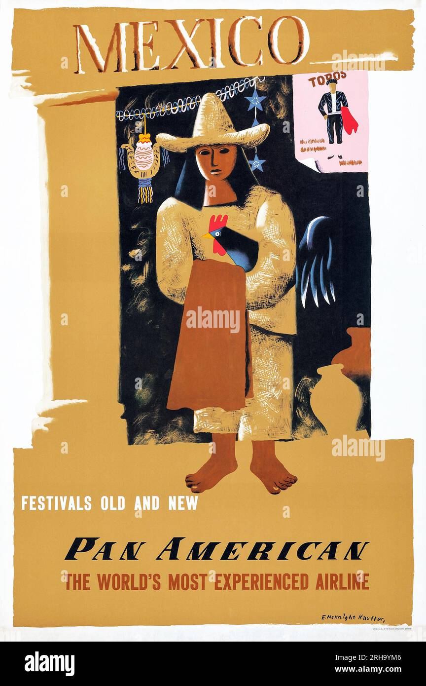 Affiche de voyage au Mexique (Pan American Airways, années 1950) Edward McKnight Kauffer Artwork. Banque D'Images