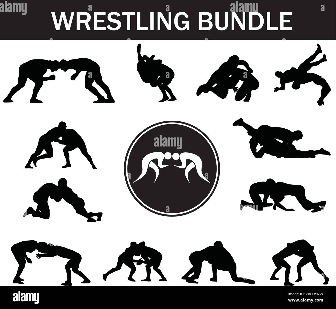 Wrestling Silhouette Bundle | Collection de joueurs de lutte avec logo Illustration de Vecteur