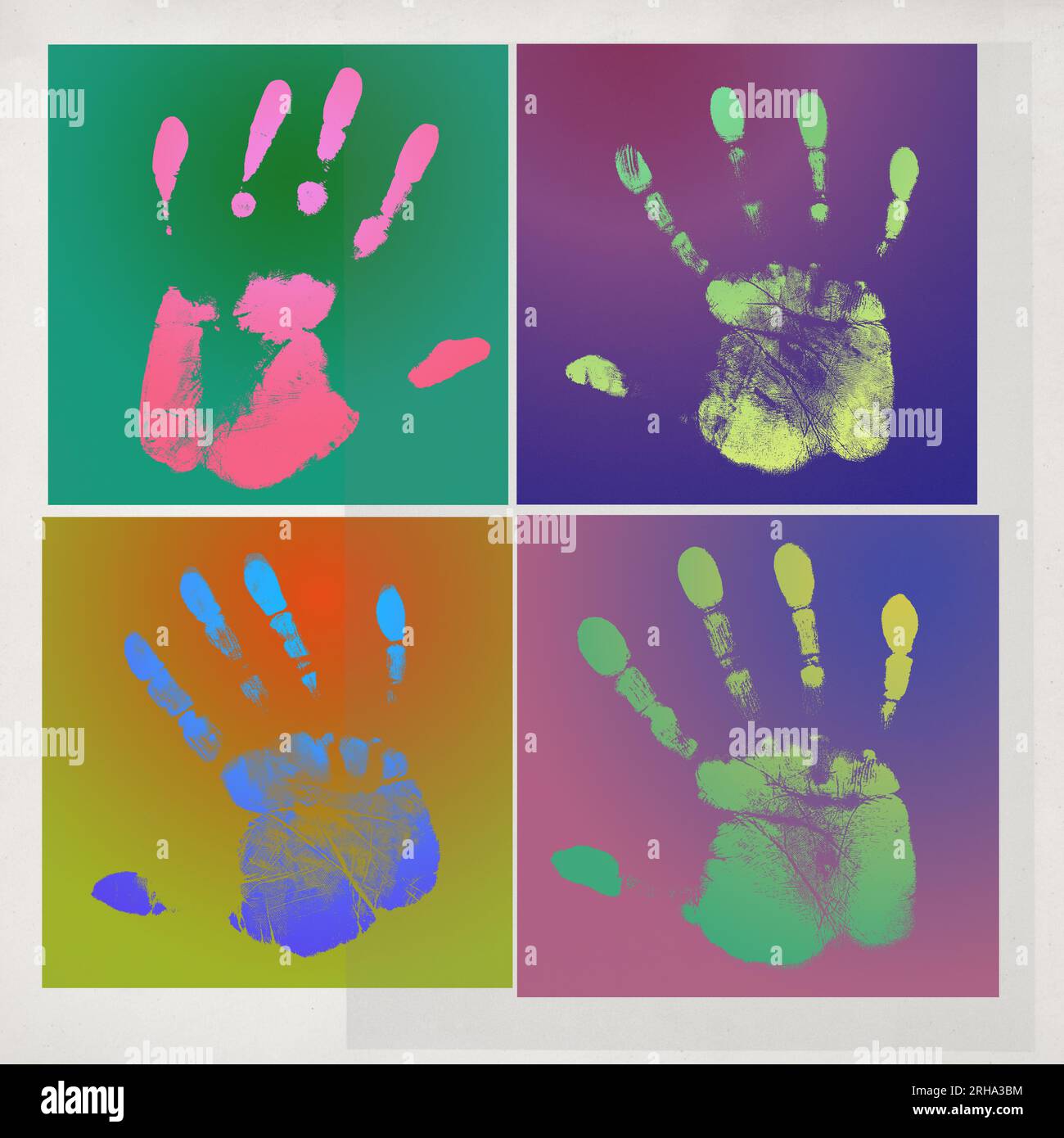 Impression manuelle multicolore collage créatif : concept de convivialité et de diversité Banque D'Images