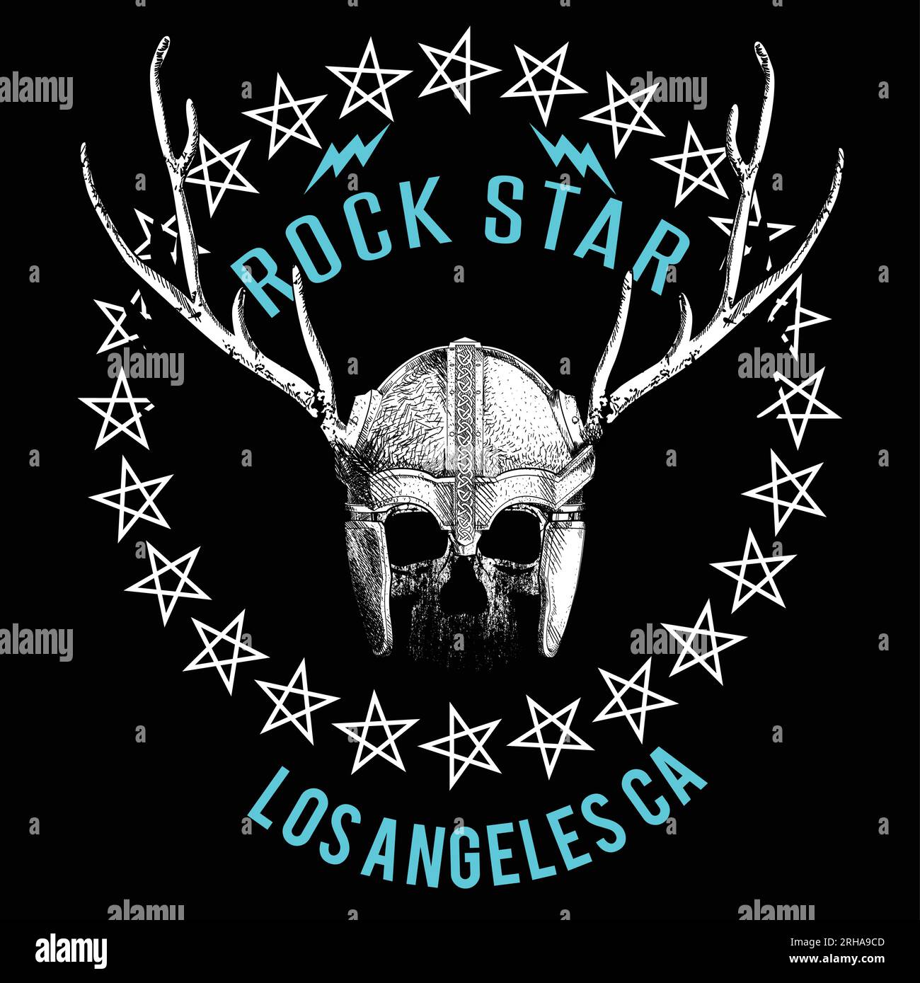 illustration vectorielle d'un crâne avec casque viking entouré de petites crânes sur fond noir. Dessin de la tête pour les t-shirts ou les affiches. Illustration de Vecteur