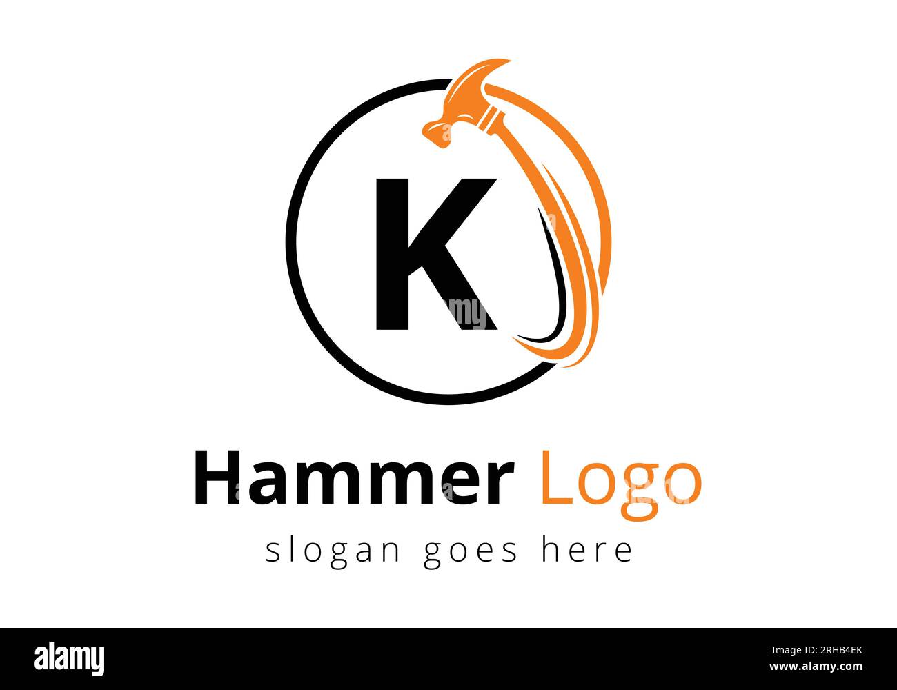 Concept de logo de marteau de lettre K pour la construction, modèle de vecteur de symbole de réparation de société de bois. Logo vectoriel moderne pour les entreprises de construction, et c Illustration de Vecteur