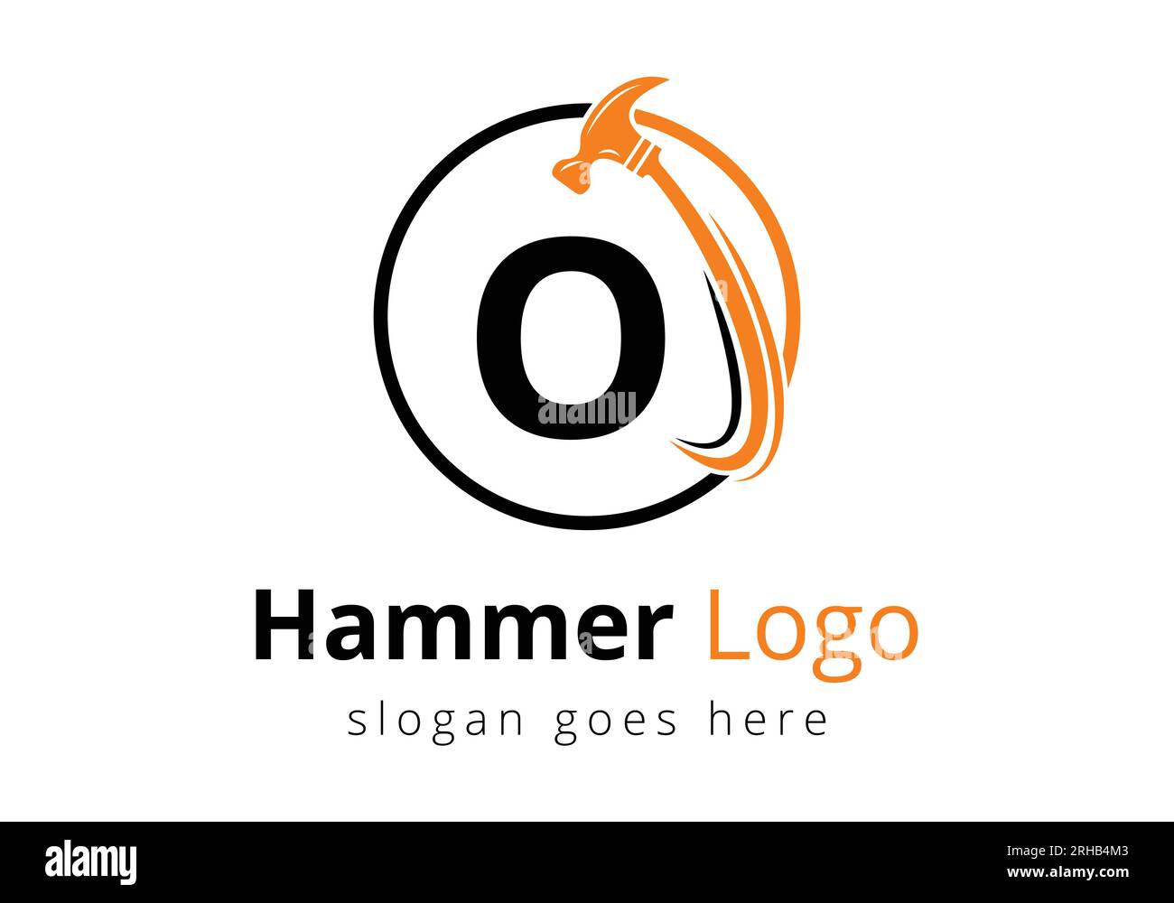 Concept de logo de lettre O Hammer pour la construction, modèle de vecteur de symbole de réparation de société de bois. Logo vectoriel moderne pour les entreprises de construction, et c Illustration de Vecteur