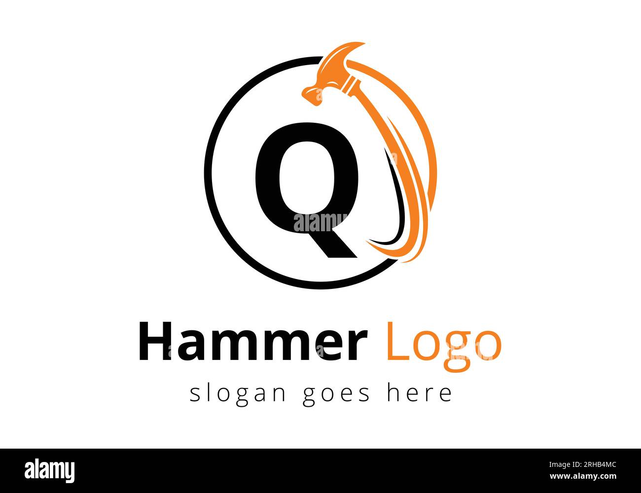 Concept de logo de marteau de lettre Q pour la construction, modèle de vecteur de symbole de réparation de société de bois. Logo vectoriel moderne pour les entreprises de construction, et c Illustration de Vecteur
