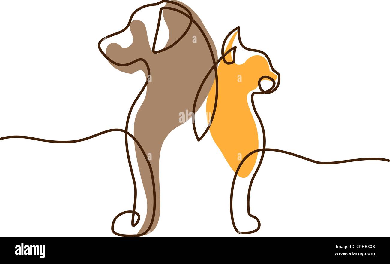 Symbole animal avec profils de chat et de chien. Continuos dessin d'une ligne. Illustration de Vecteur