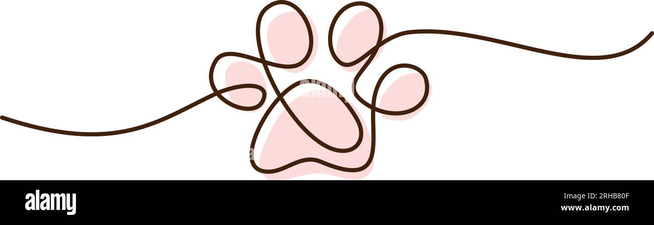 Empreinte de patte de chien ou de chat. Dessin continu d'une ligne