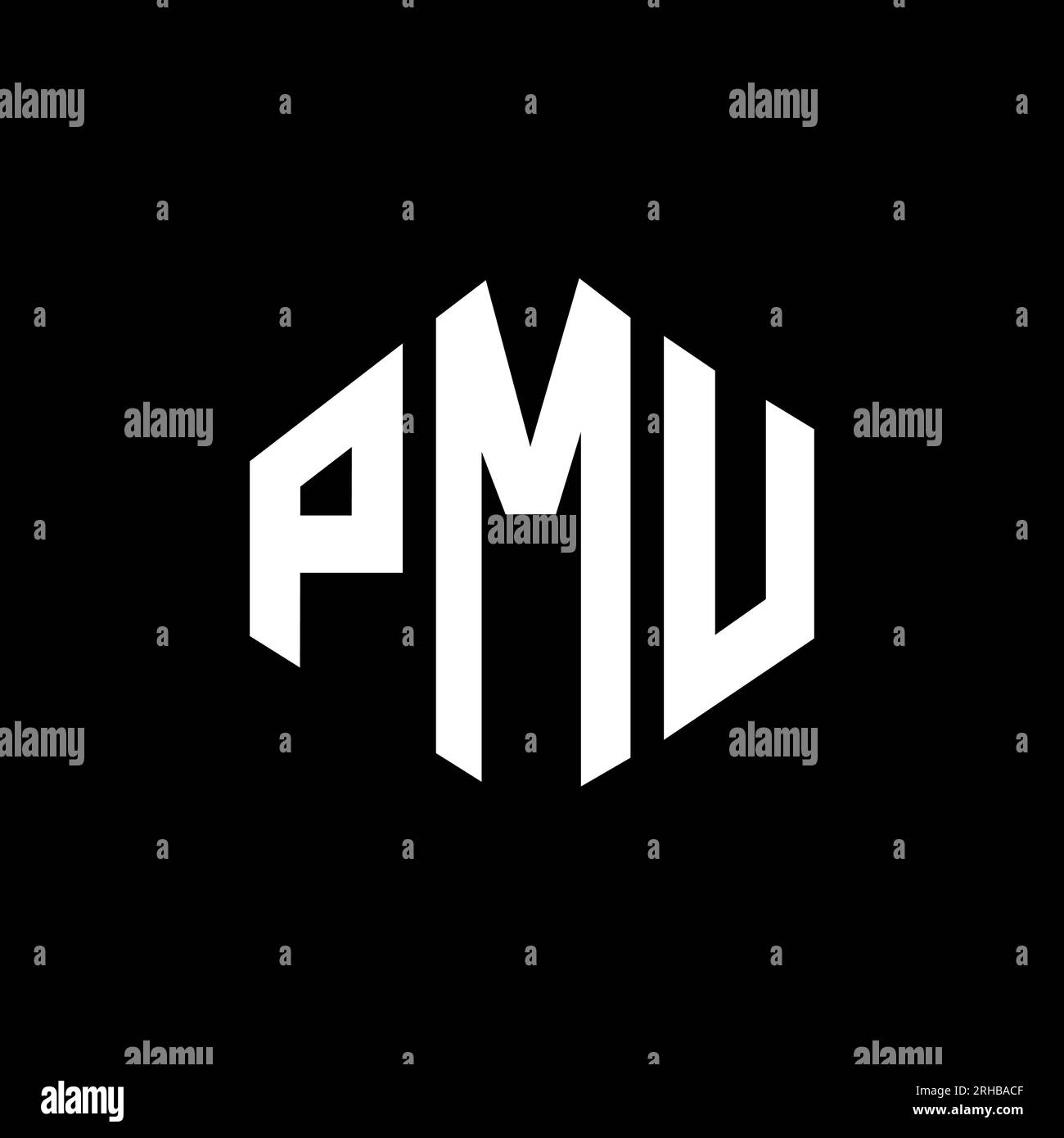 Logo de lettre PMU avec forme de polygone. Logo en forme de polygone PMU et de cube. Modèle de logo vectoriel hexagonal PMU couleurs blanches et noires. PMU monogr Illustration de Vecteur