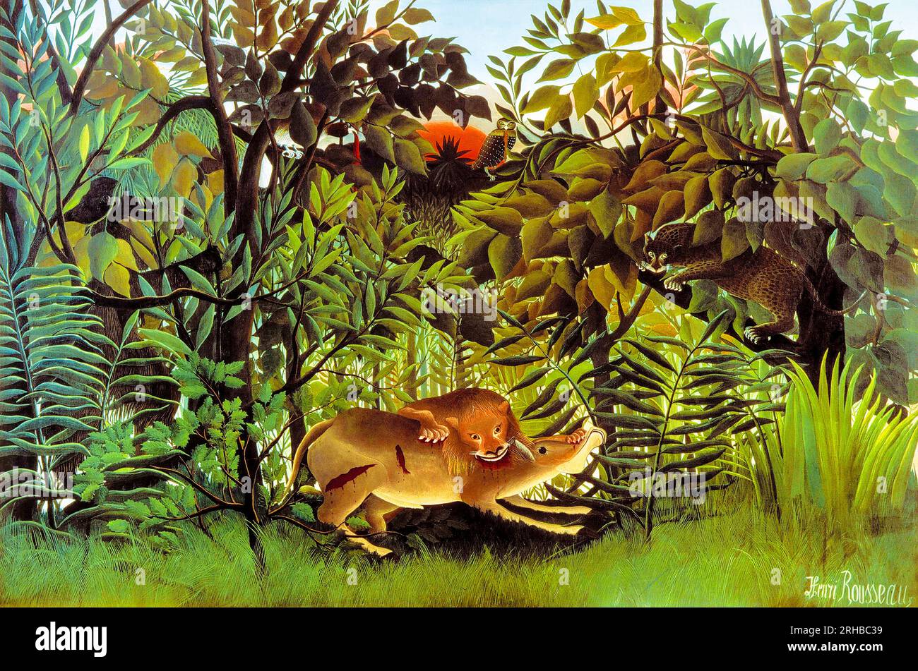 Le Lion affamé d'Henri Rousseau se jette sur le célèbre tableau d'Antelope. Banque D'Images